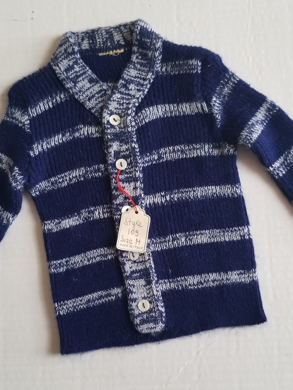 NWT Saks Fifth Avenue Navy and White Striped Knit "Grandpa" Cardigan Newborn